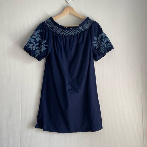 Beachlunchlounge embroidered floral off the shoulder dress navy size small - Picture 6 of 7